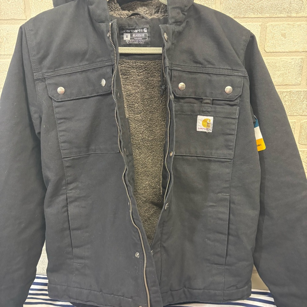 Carhartt Relaxed Fit Washed Duck Sherpa Lined Utility Jacket Size Small - Picture 4 of 11